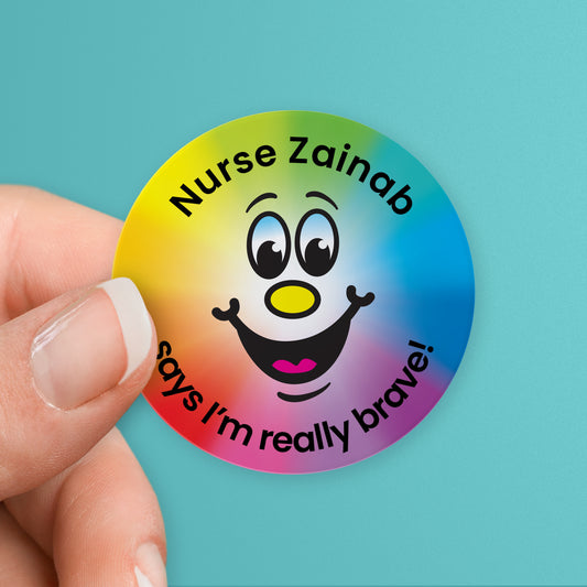 35 Personalised Sweet Shop Scented Rainbow Smile Stickers - Nurse - 37mm