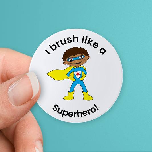 35 Personalised Sherbet Scented Super Hero Stickers - Dentist - 37mm