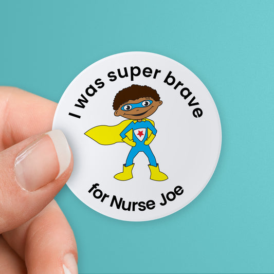 35 Personalised Sherbet Scented Super Hero Stickers - Nurse - 37mm