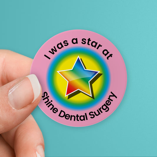 35 Personalised Sherbet Scented Rainbow Star Stickers - Dentist - 37mm
