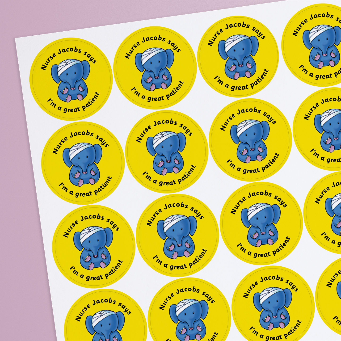 35 Personalised Elephant Nurse Stickers - 37mm
