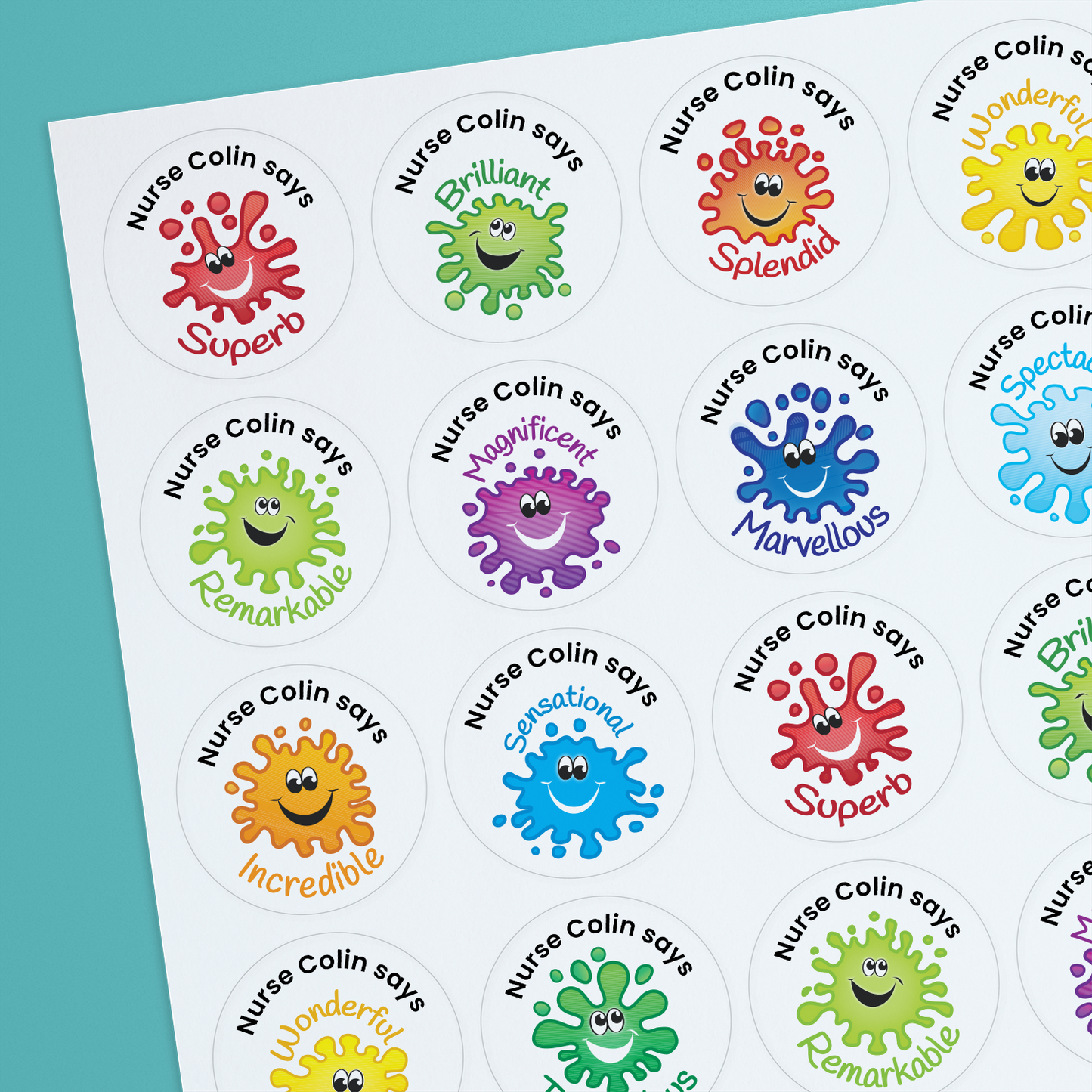 35 Personalised Jellybean Scented Splash Stickers - Dentist - 37mm