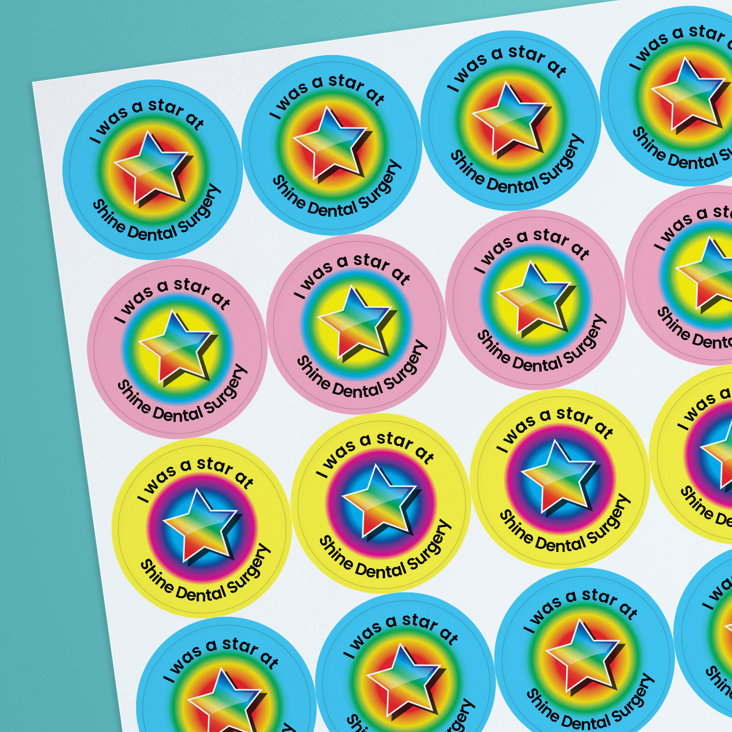 35 Personalised Sherbet Scented Rainbow Star Stickers - Nurse - 37mm