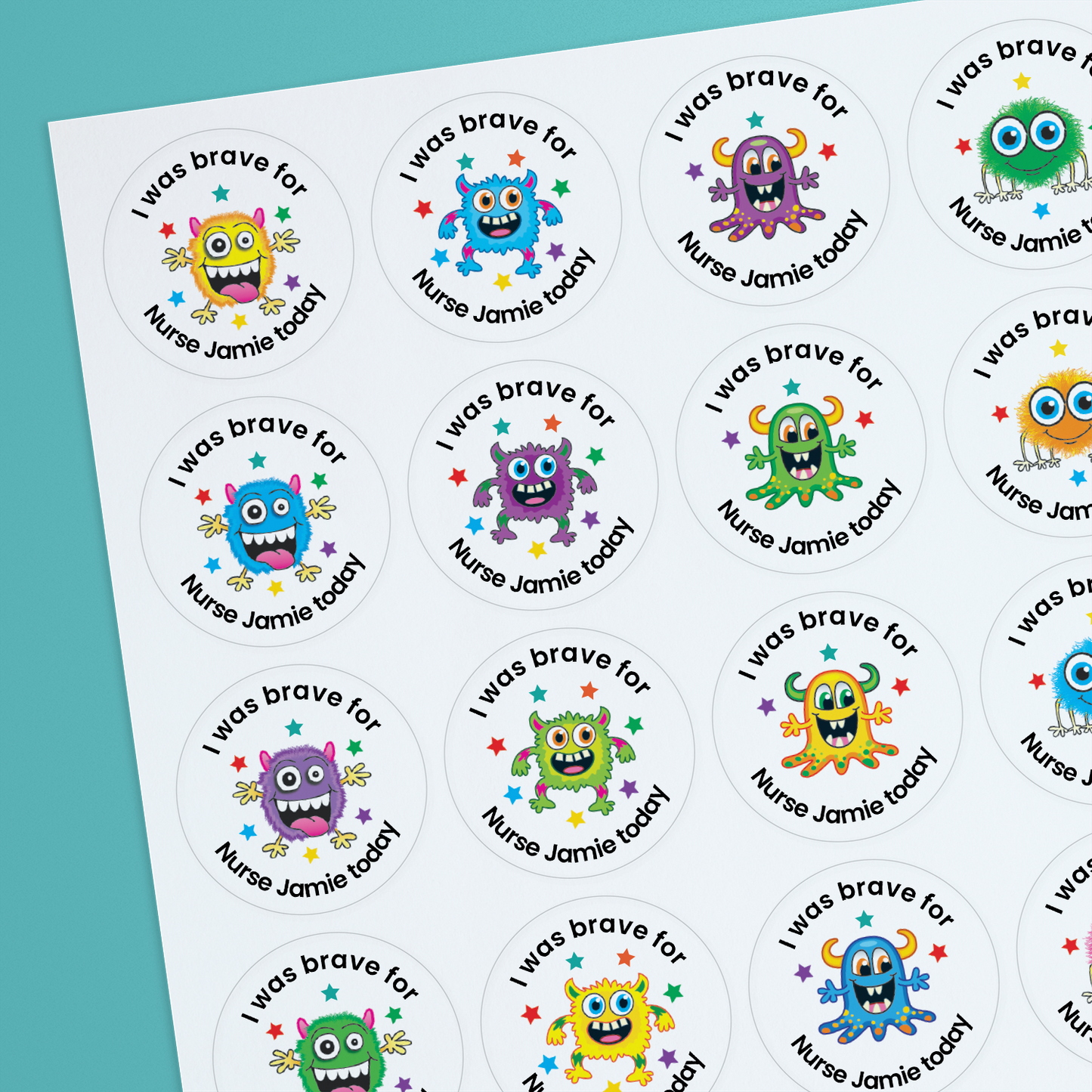 35 Personalised Bubblegum Scented Monster Stickers - Nurse - 37mm
