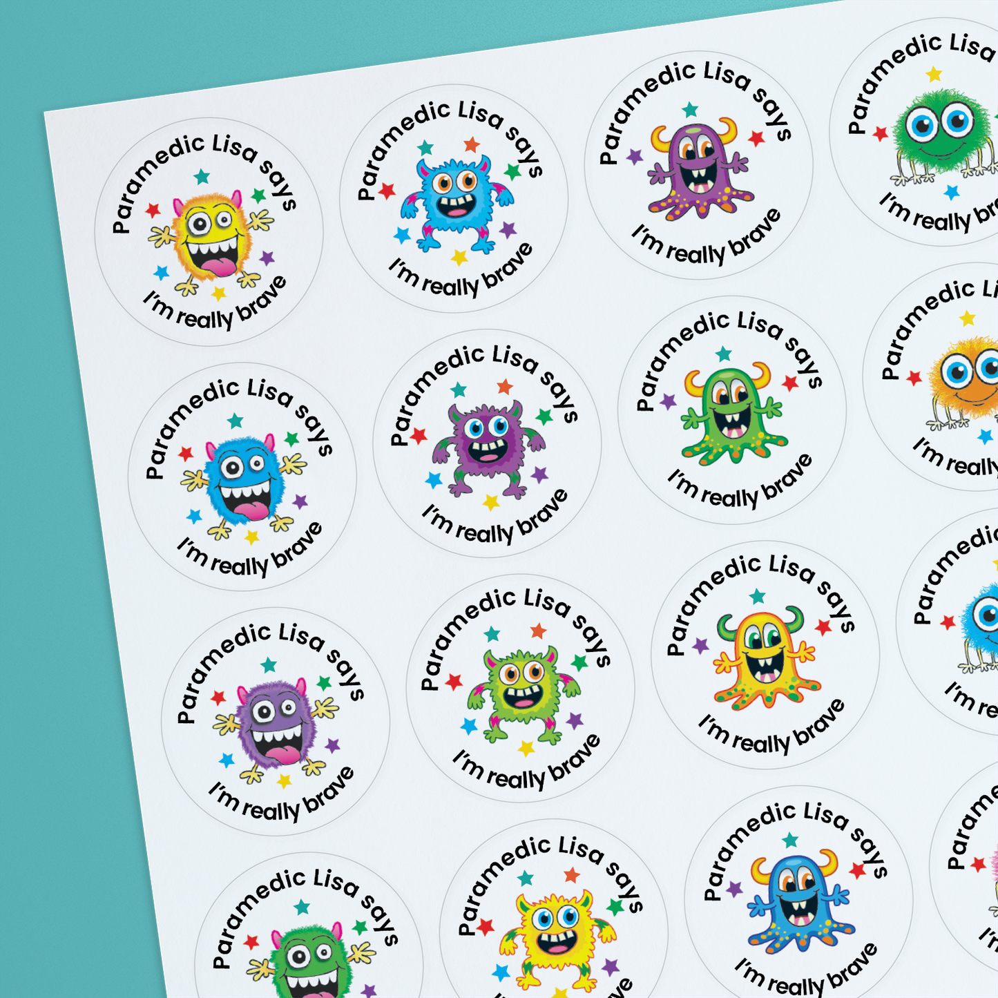 35 Personalised Bubblegum Scented Monster Stickers - Nurse - 37mm