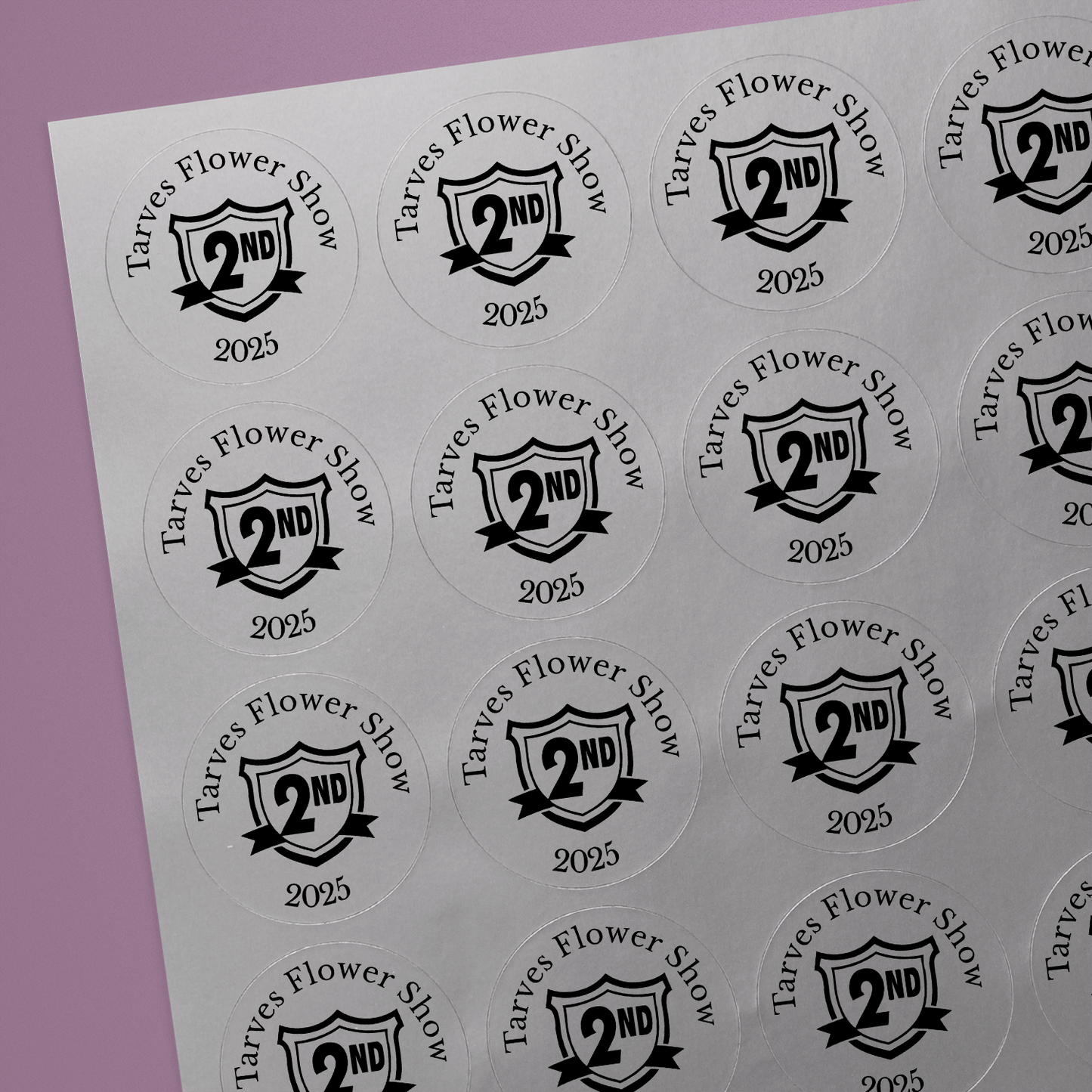 Personalised metallic silver sticker with a 2nd Place design, including spaces above and below the icon for personalisation.