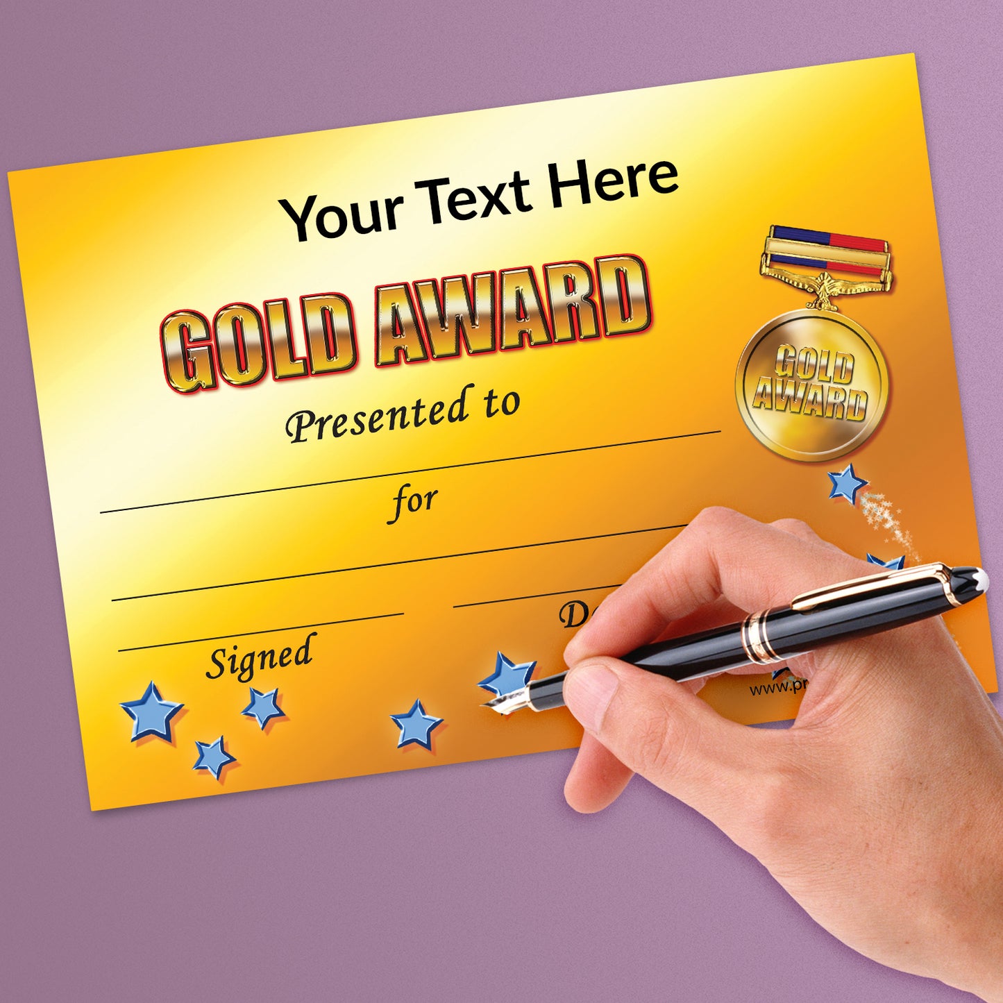 Personalised Gold Award Certificate - A5
