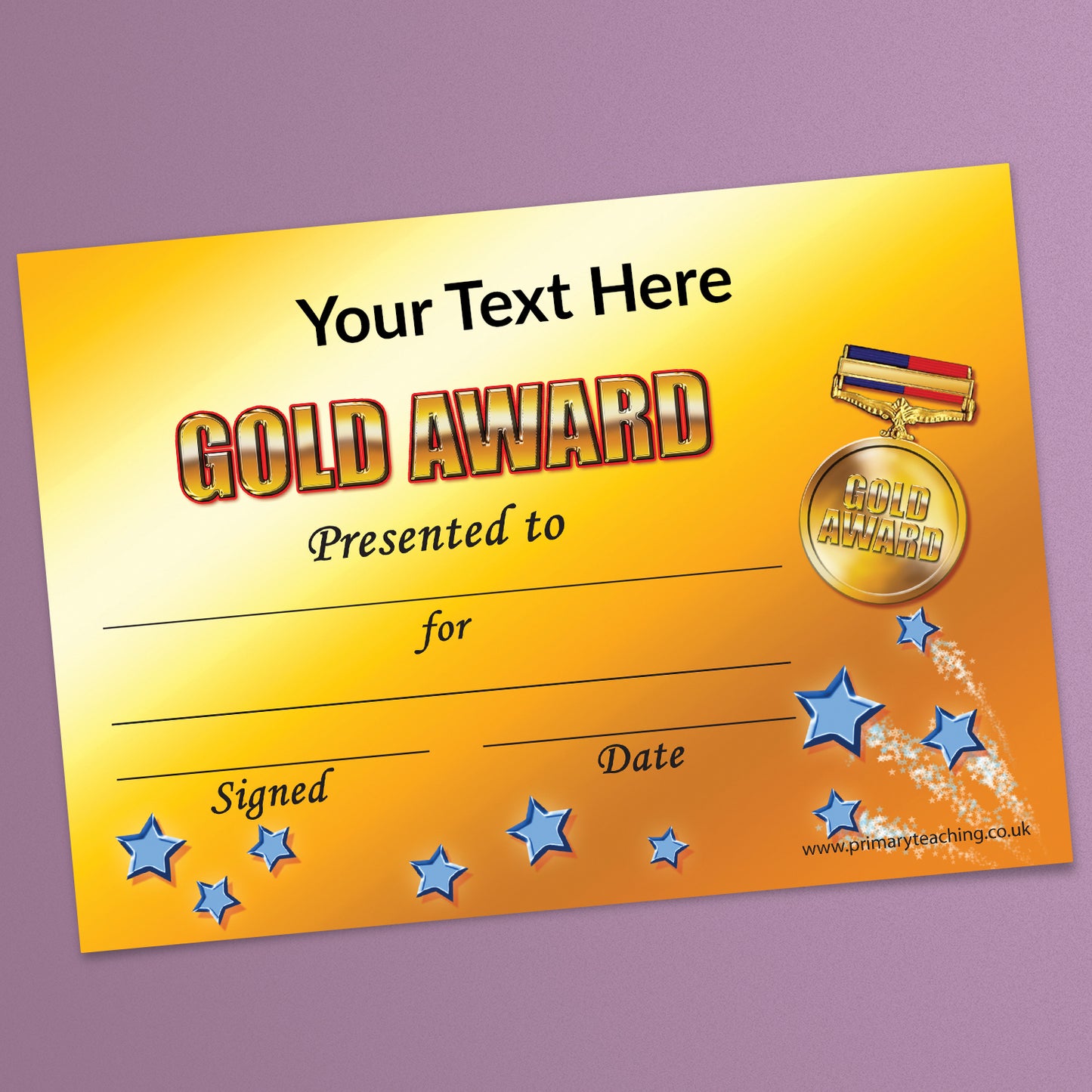 Personalised Gold Award Certificate - A5