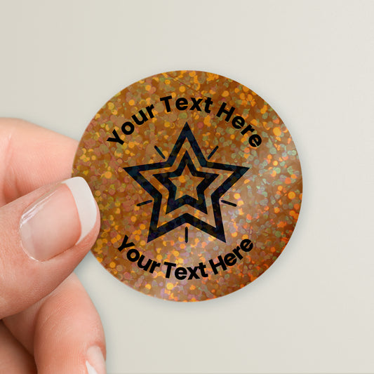 35 Personalised Holographic Bronze Star Stickers - 37mm
