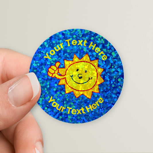 35 Personalised Holographic Sunshine Stickers - 37mm