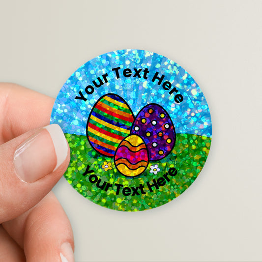 35 Personalised Holographic Easter Stickers - 37mm
