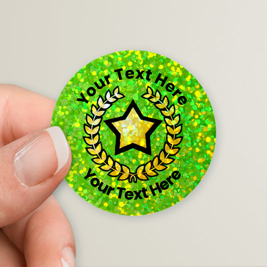 35 Personalised Holographic Laurel Wreath Stickers - 37mm