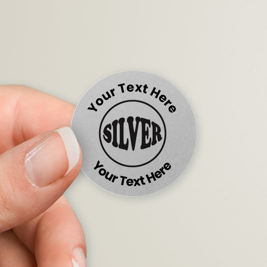 70 Personalised Metallic Silver Stickers - 25mm