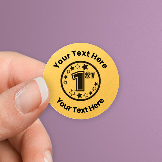 Personalised Metallic Gold 1st Stickers - 25mm