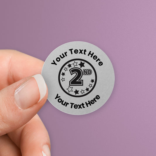 Personalised Metallic Silver 2nd Stickers - 25mm