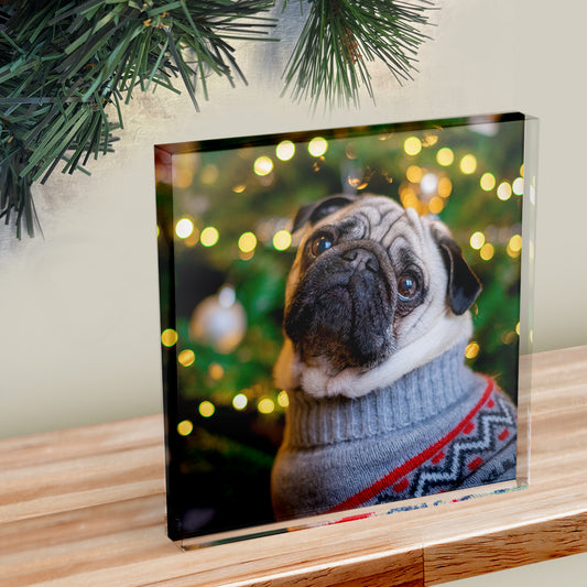 Personalised Photo Upload Christmas Freestanding Block/Coaster - 100 x 100mm Square