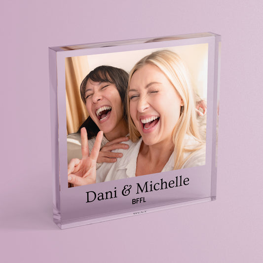 Personalised Polaroid Photo Upload Galentine's Day Freestanding Block/Coaster - 100mm x 100mm Square