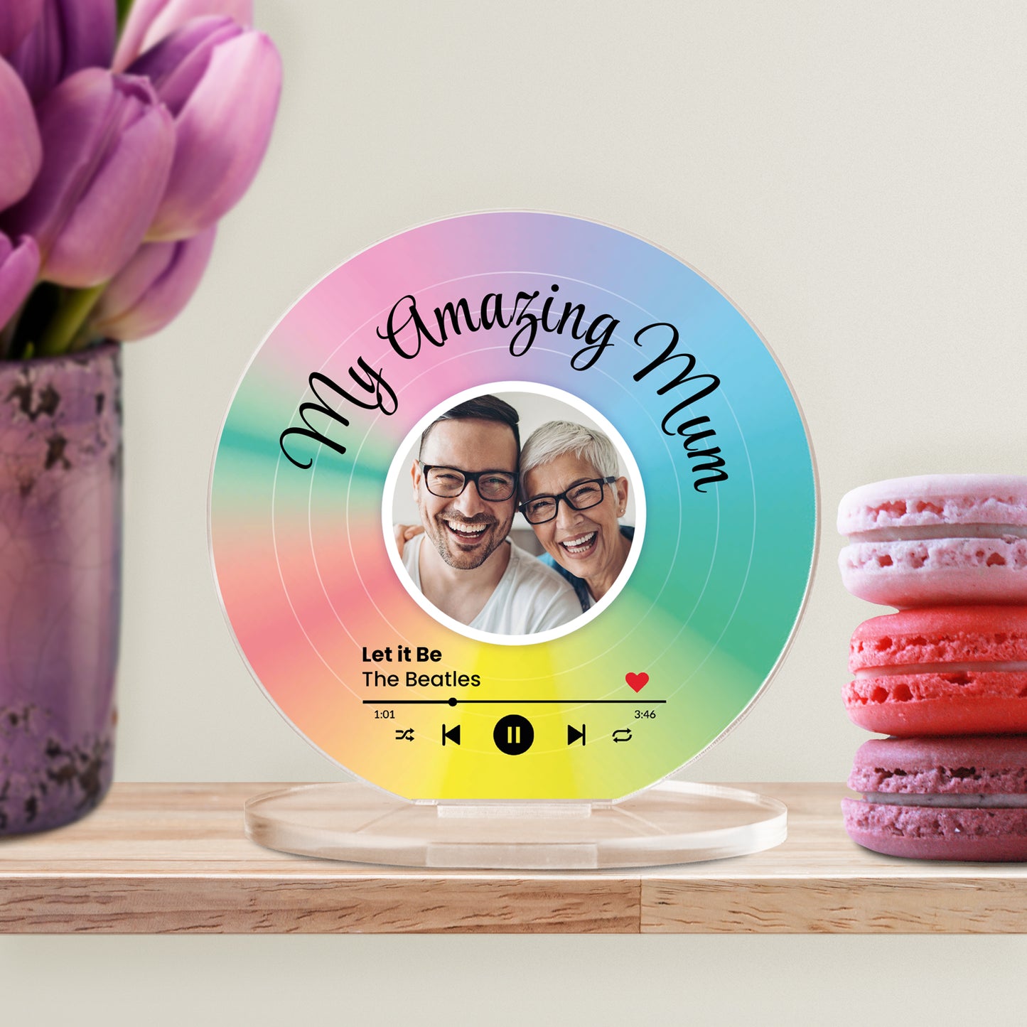 Personalised Upload Vinyl Music Circle Plaque - Valentine's Day - 100mm