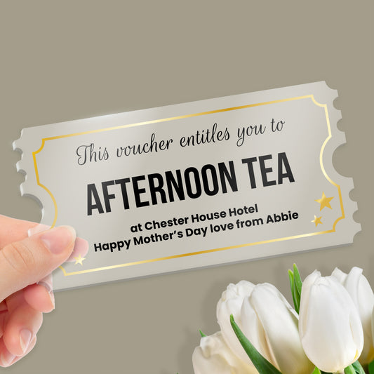 Personalised Frosted Acrylic Ticket/Voucher - Mother's Day - 140mm x 70mm