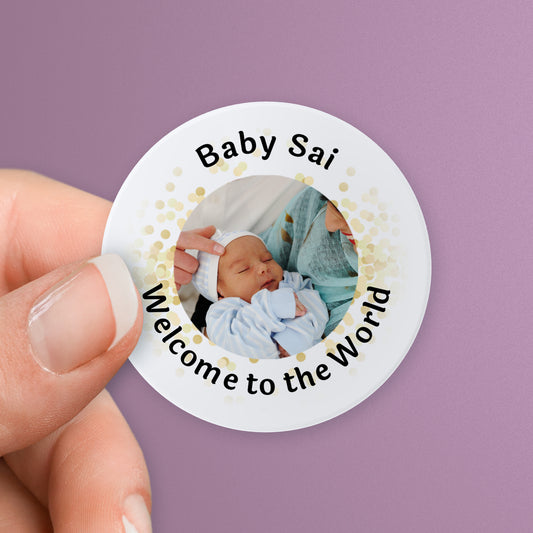 35 Upload Your Own Image Circle Stickers - New Baby - 37mm