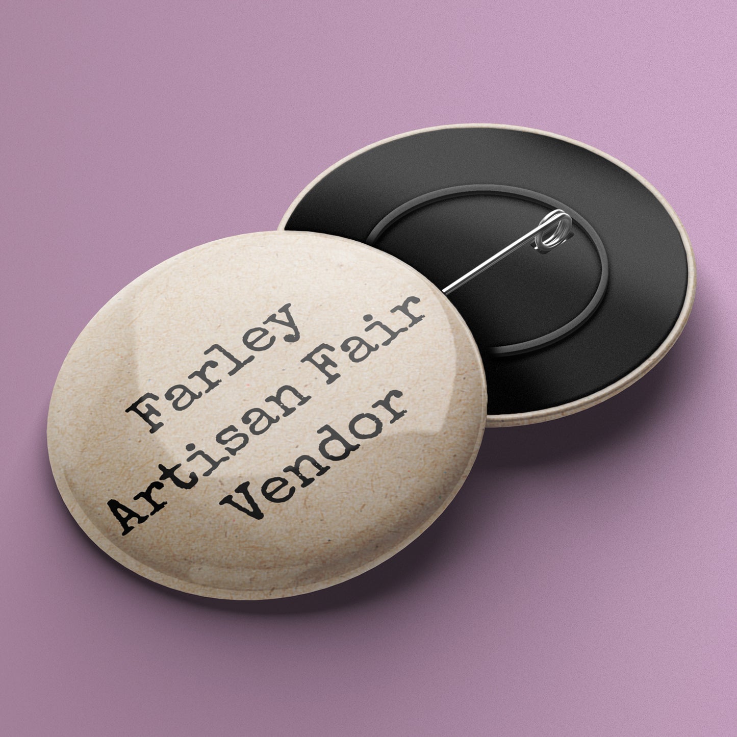 A personalised circular badge with text upload designed for a name badge