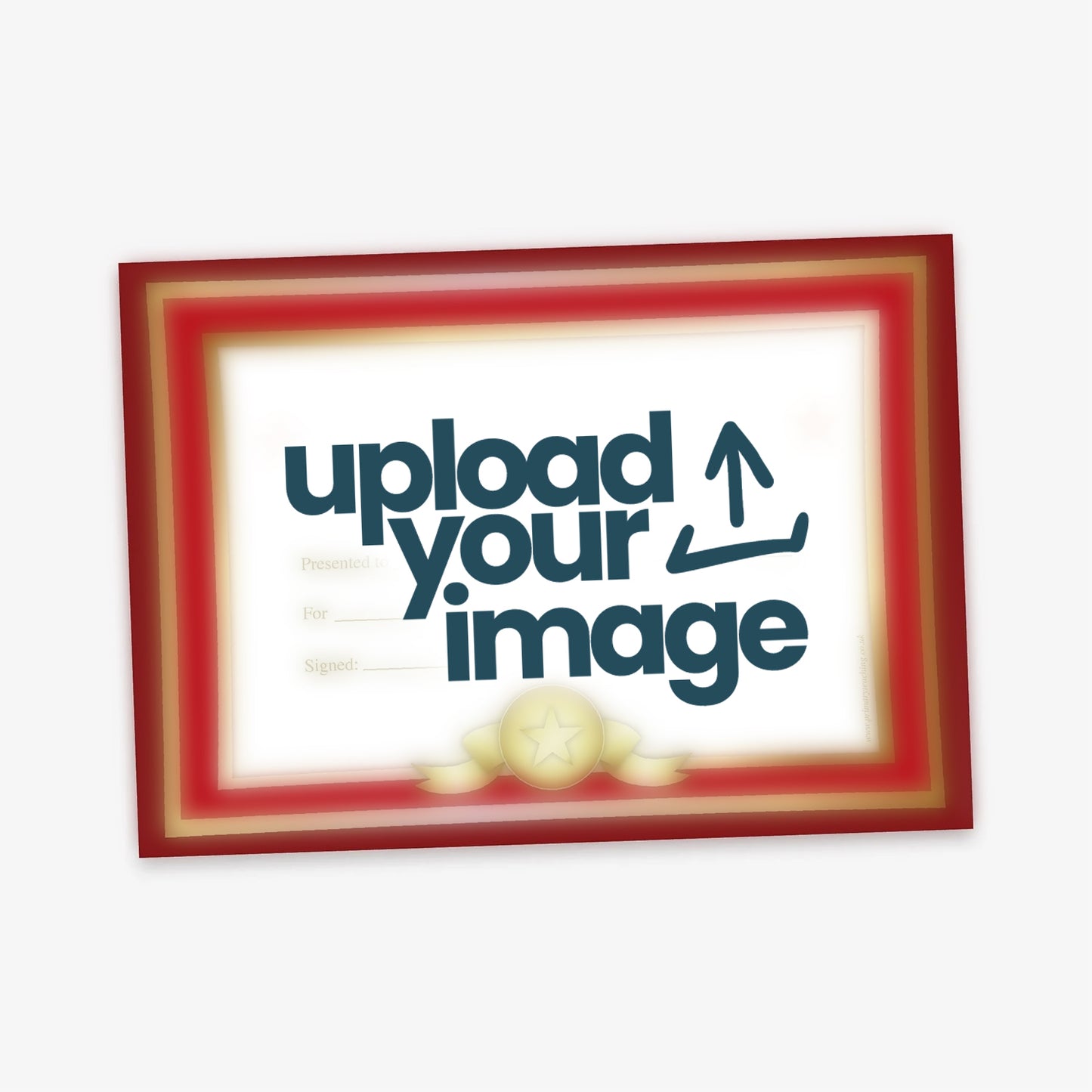 Cer6tificate with text 'upload your image' on a white background