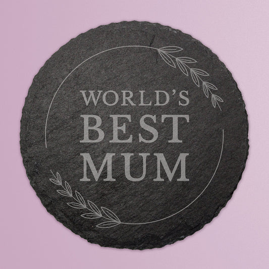 World's Best Mum Circle Slate Coaster - 100mm