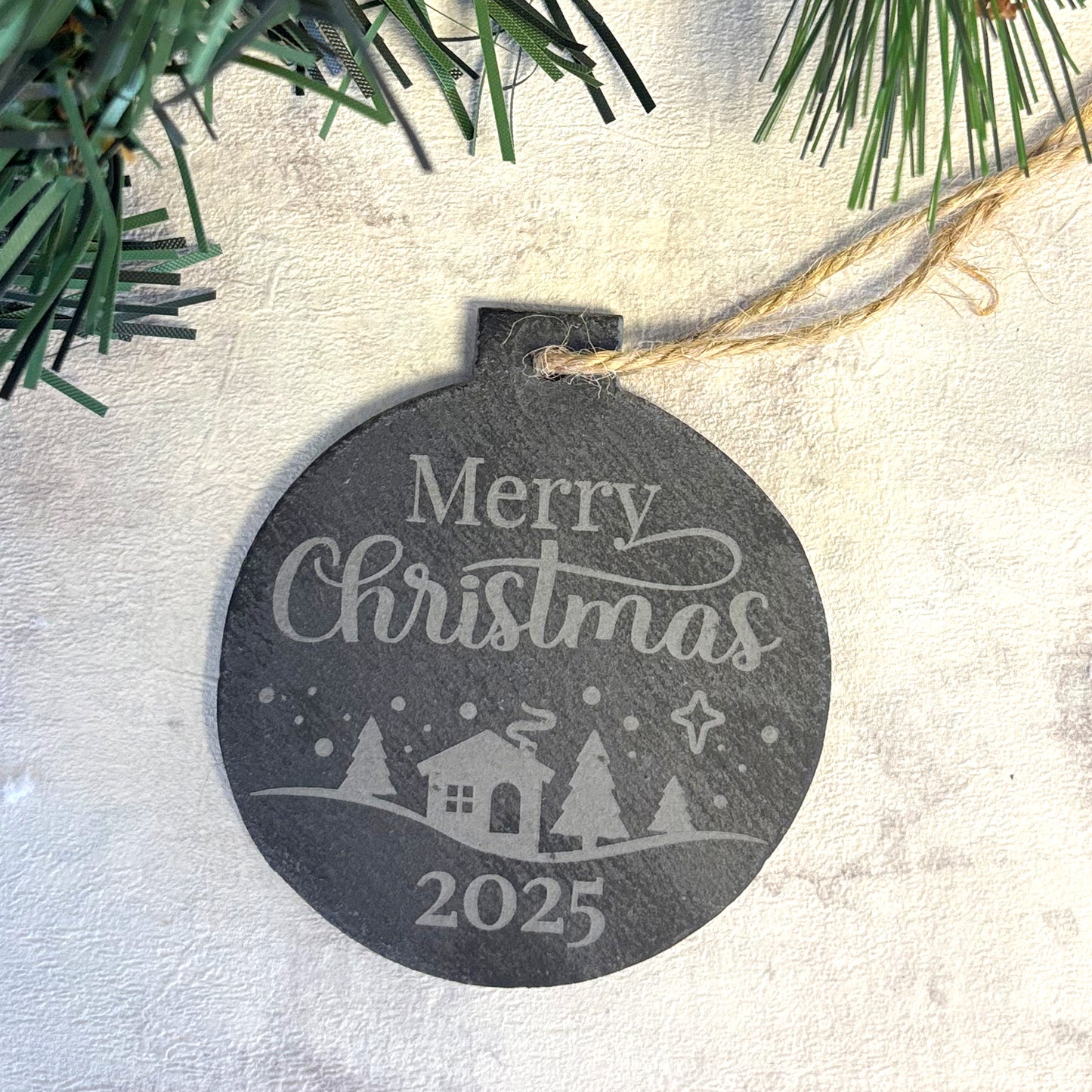 Merry Christmas 2025 Slate Bauble - 70mm