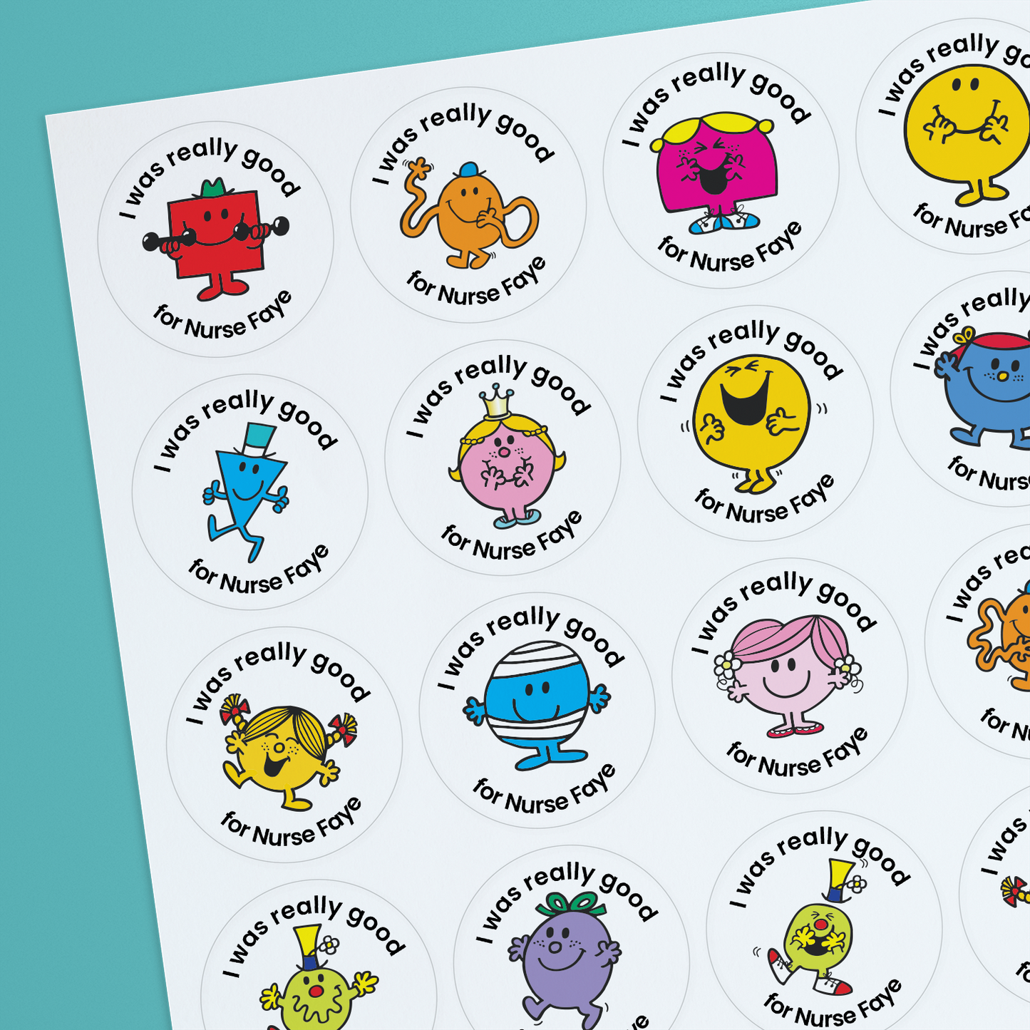 35 Personalised Jellybean Scented Mr Men & Little Miss Stickers - Dentist - 37mm