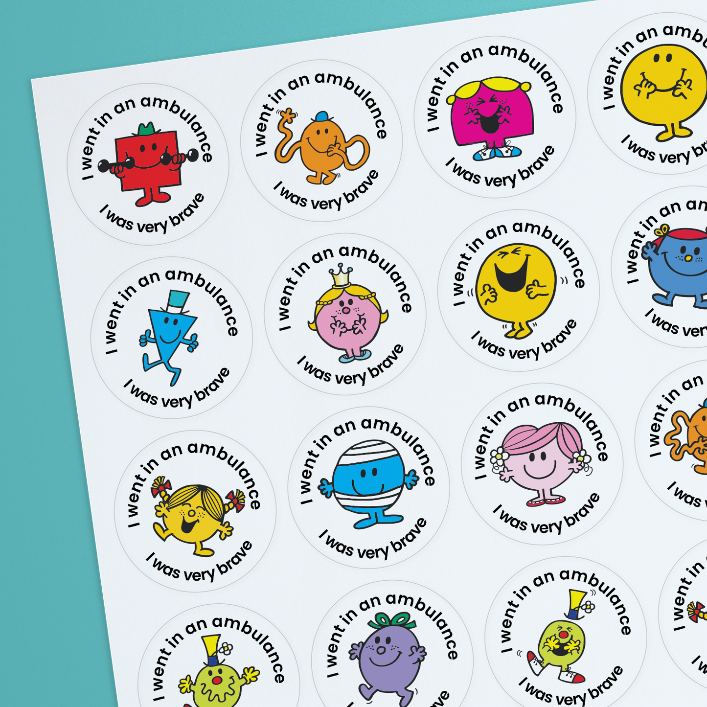 35 Personalised Jellybean Scented Mr Men & Little Miss Stickers - Dentist - 37mm