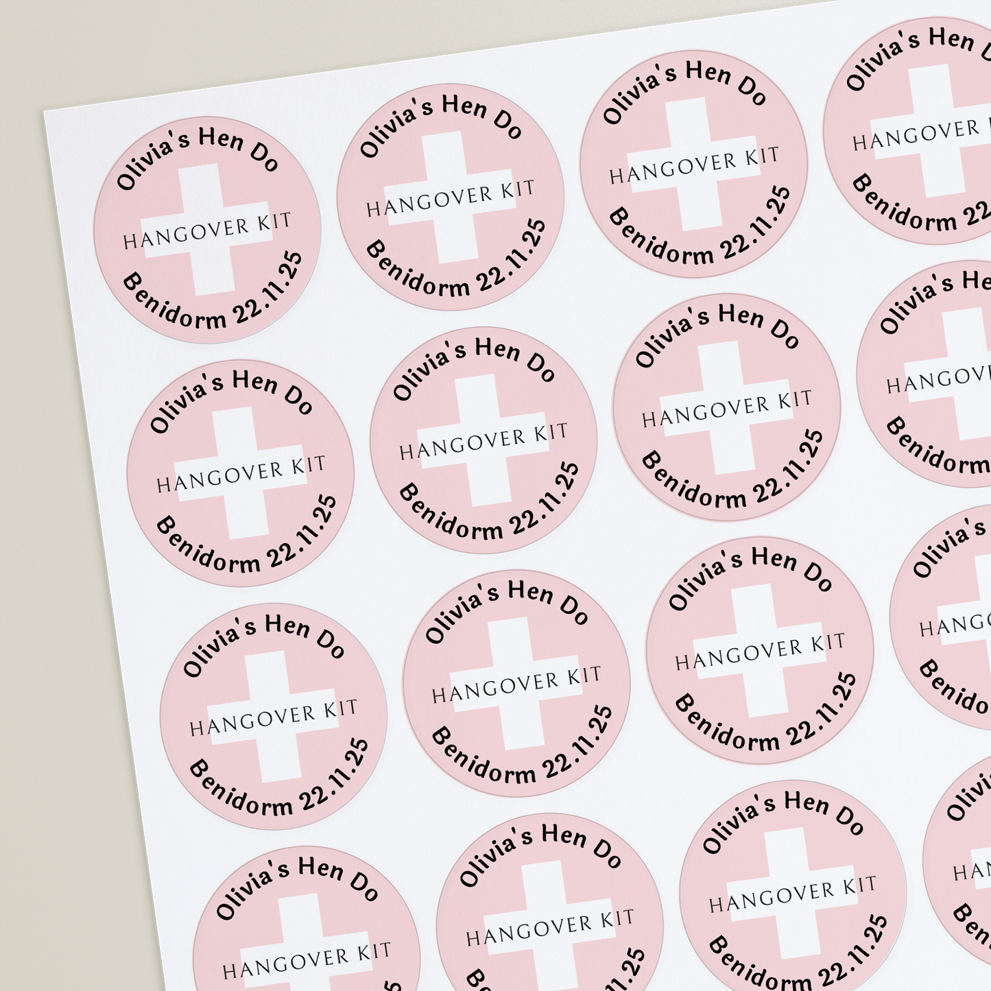 sheet of personalised hen do stickers
