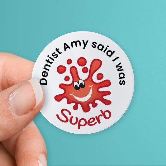 35 Personalised Jellybean Scented Splash Stickers - Dentist - 37mm