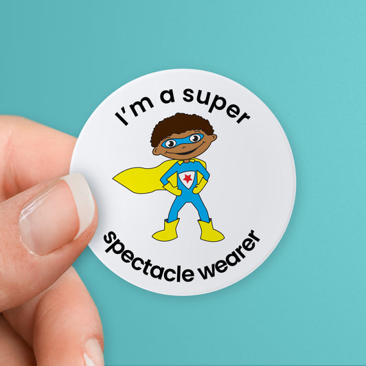 35 Personalised Sherbet Scented Super Hero Stickers - Optician - 37mm