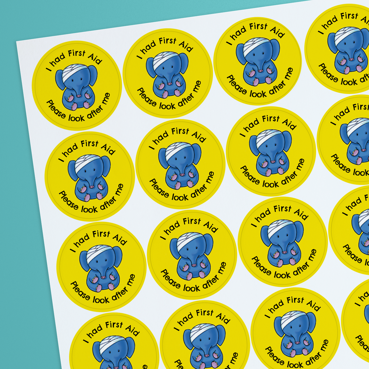 35 Personalised Elephant First Aid Stickers - 37mm