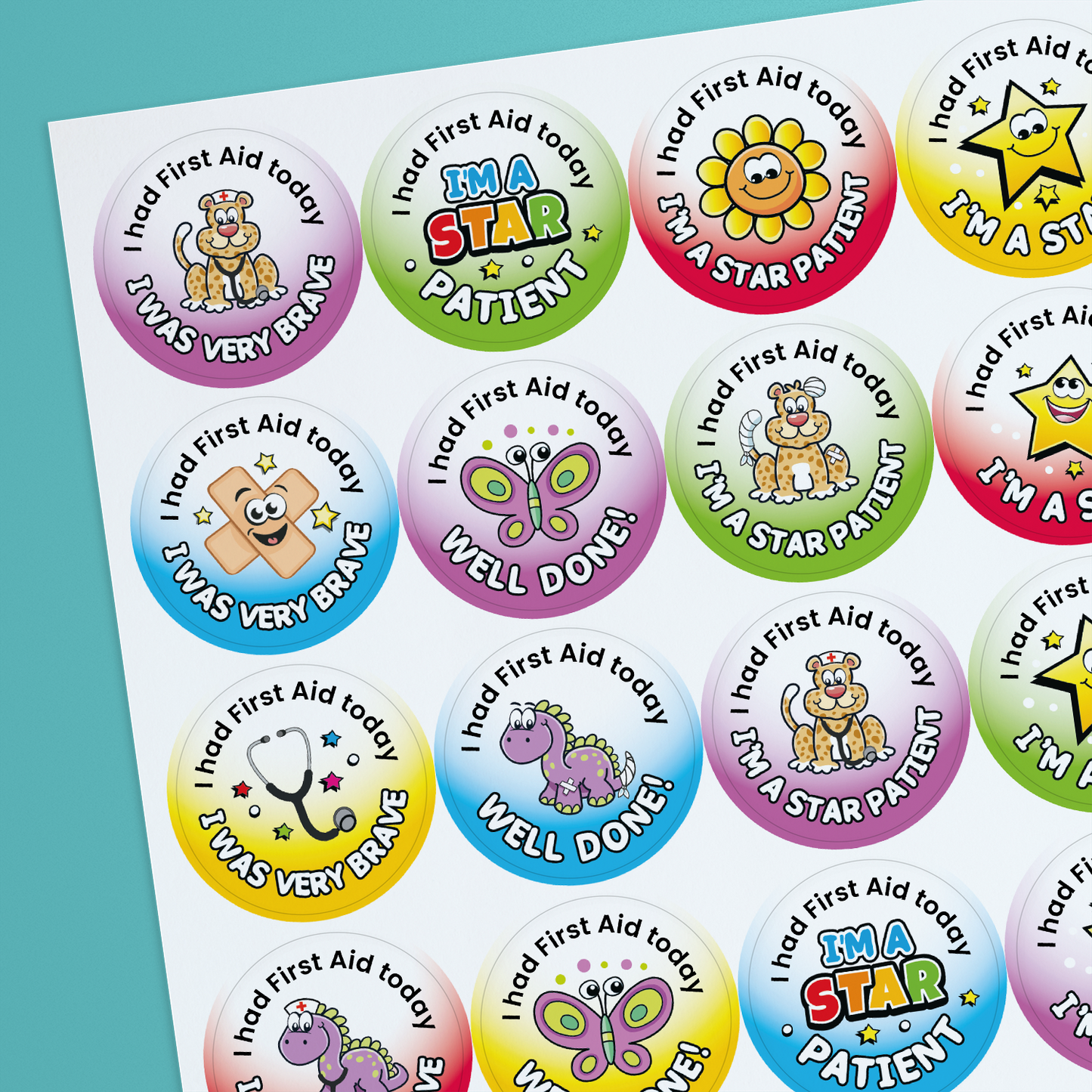 35 Personalised Healthcare Stickers - First Aider - 37mm