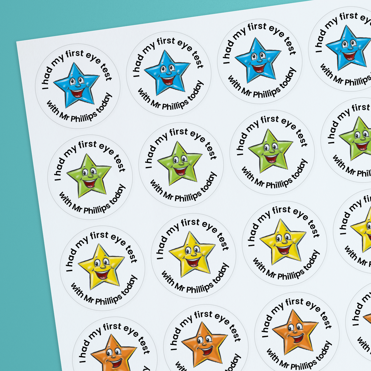 35 Personalised Jellybean Scented Star Stickers - Optician - 37mm