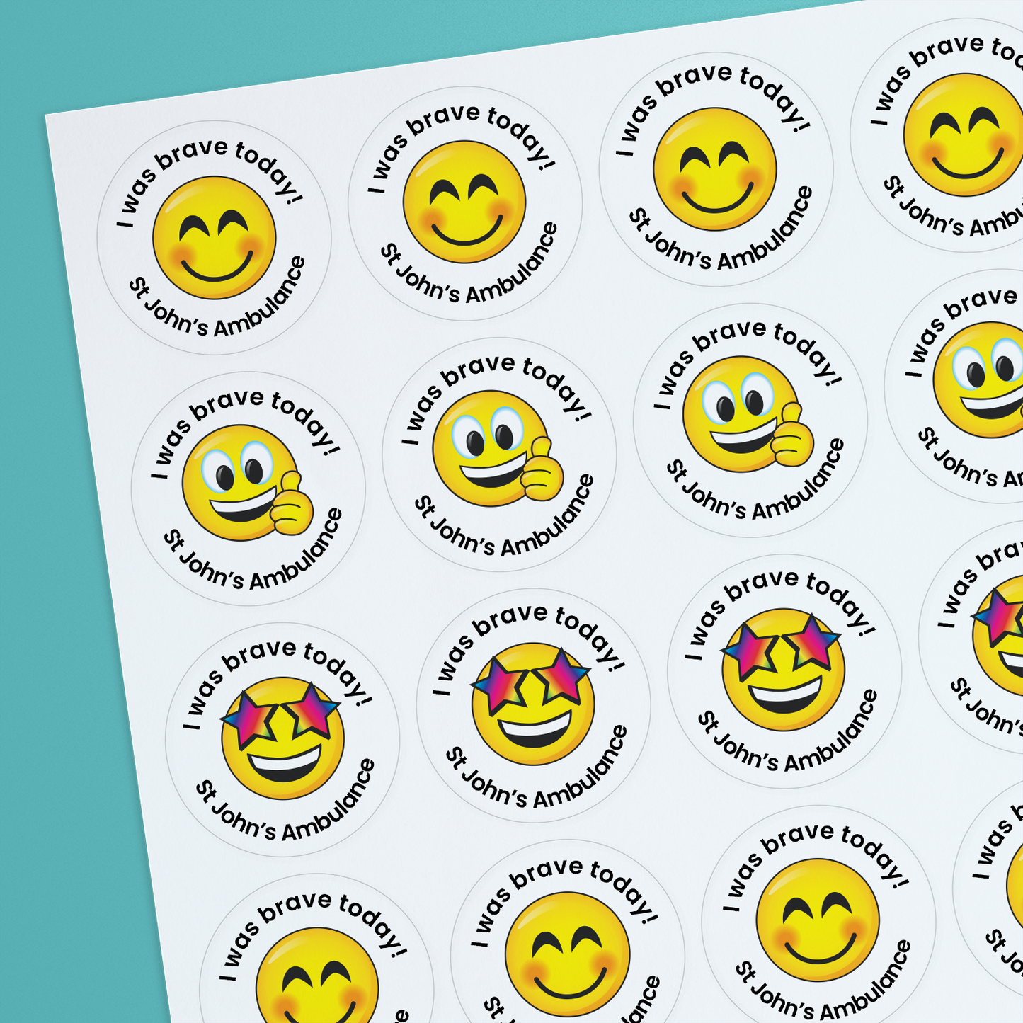 35 Personalised Bubblegum Scented Emoji Stickers - Optician - 37mm