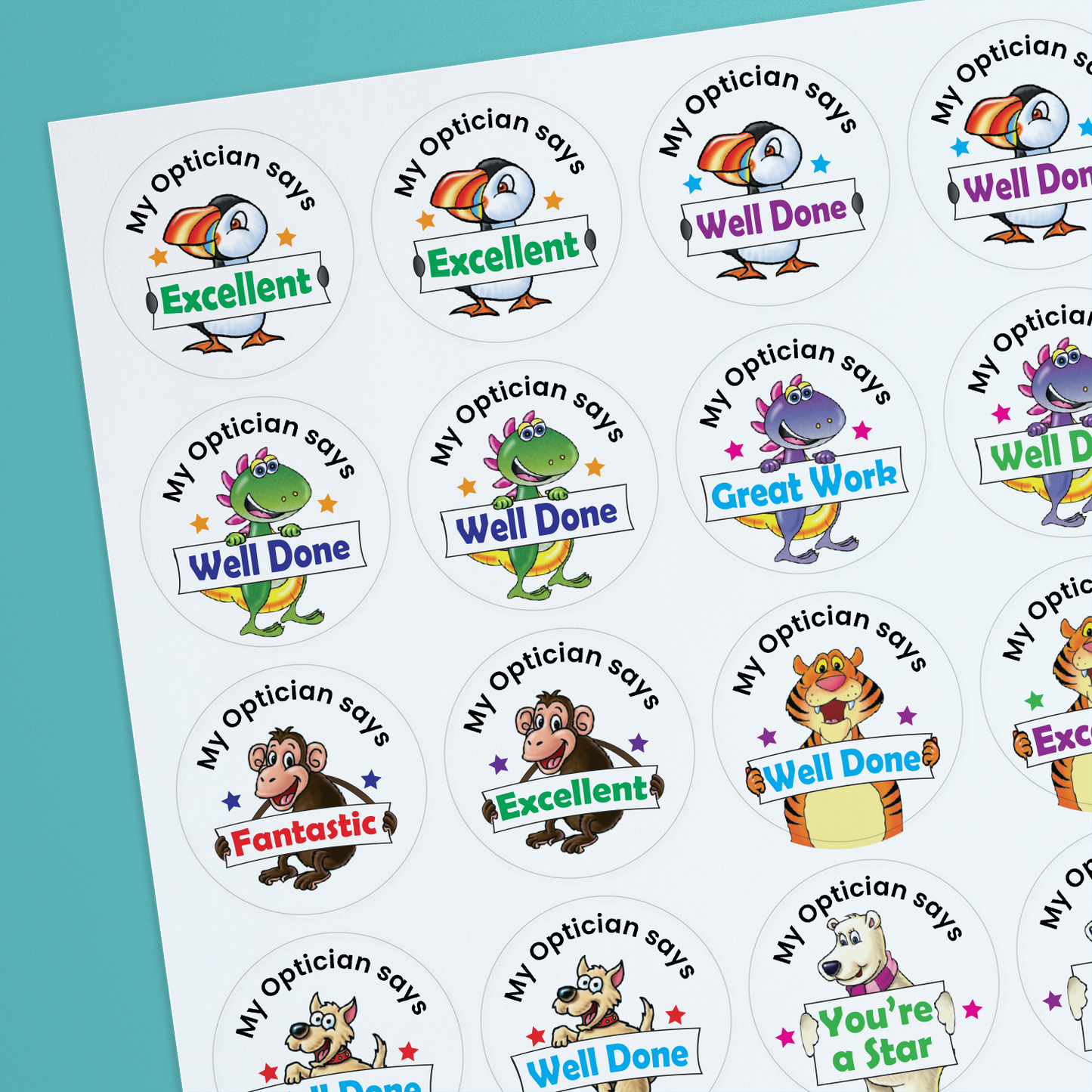 35 Personalised Bubblegum Scented Character Stickers - Optician - 37mm