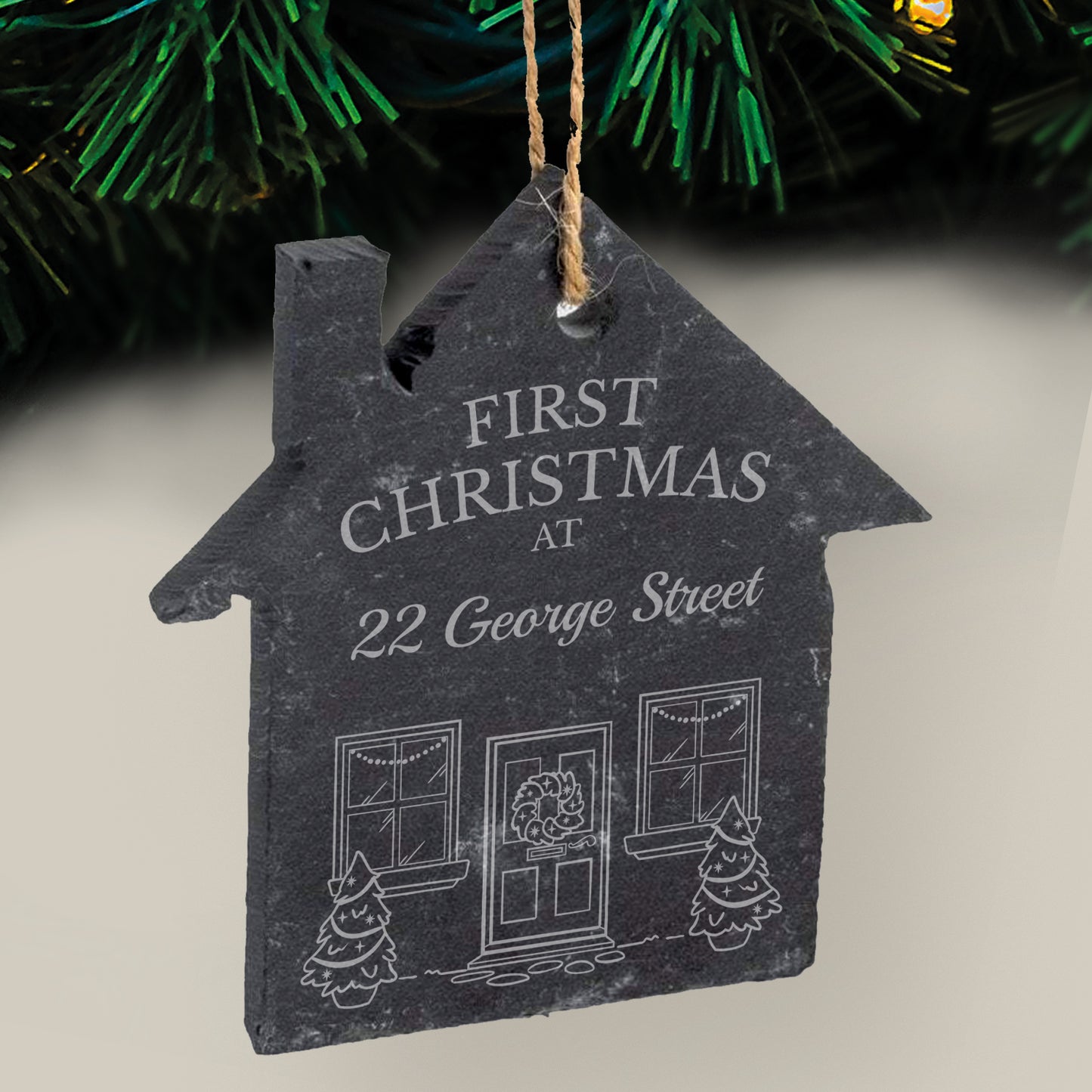 Personalised 'First Home' Christmas Slate House Bauble - 65mm x 75mm