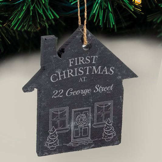 Personalised 'First Home' Christmas Slate House Bauble - 65mm x 75mm