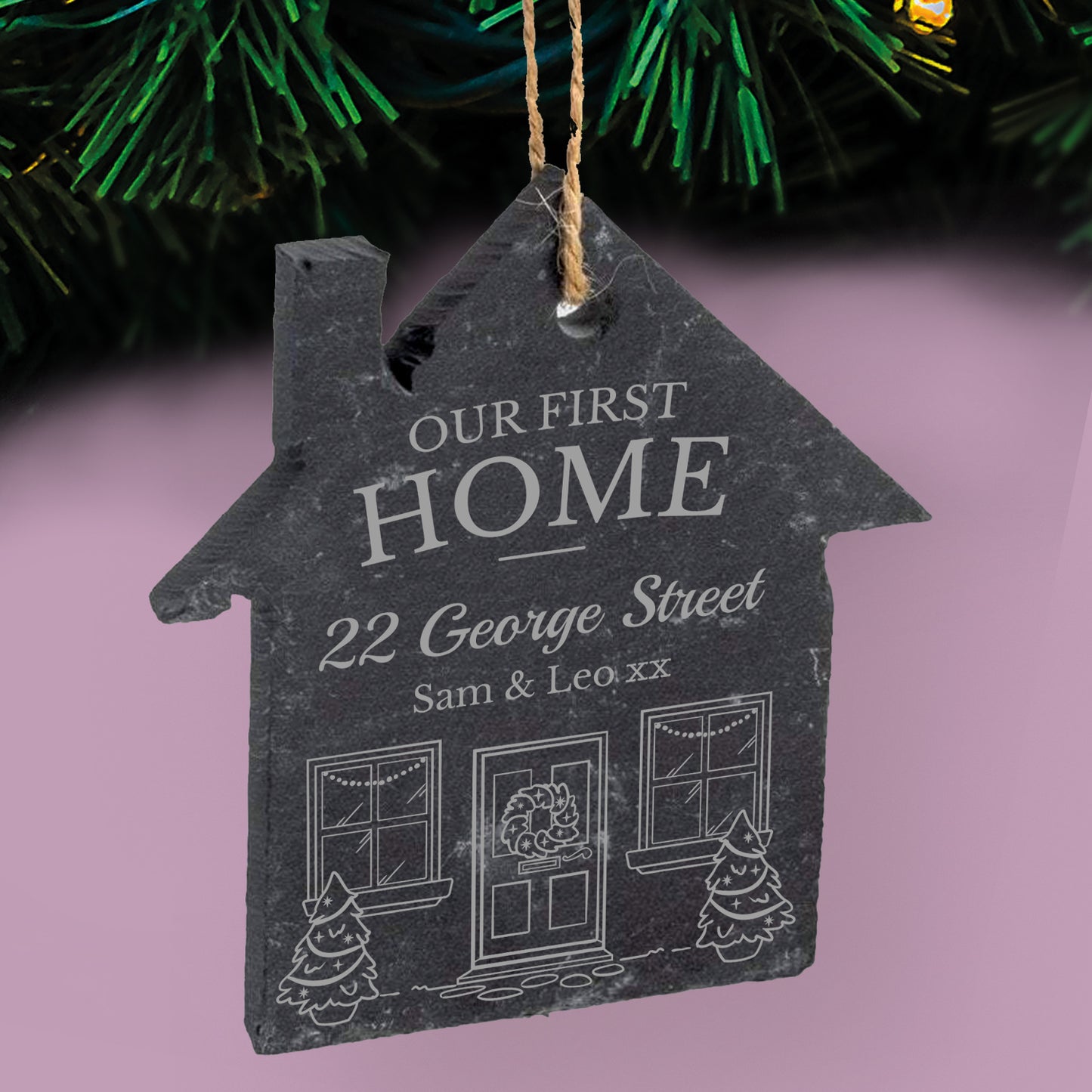 Personalised 'First Home' Christmas Slate House Bauble - 65mm x 75mm