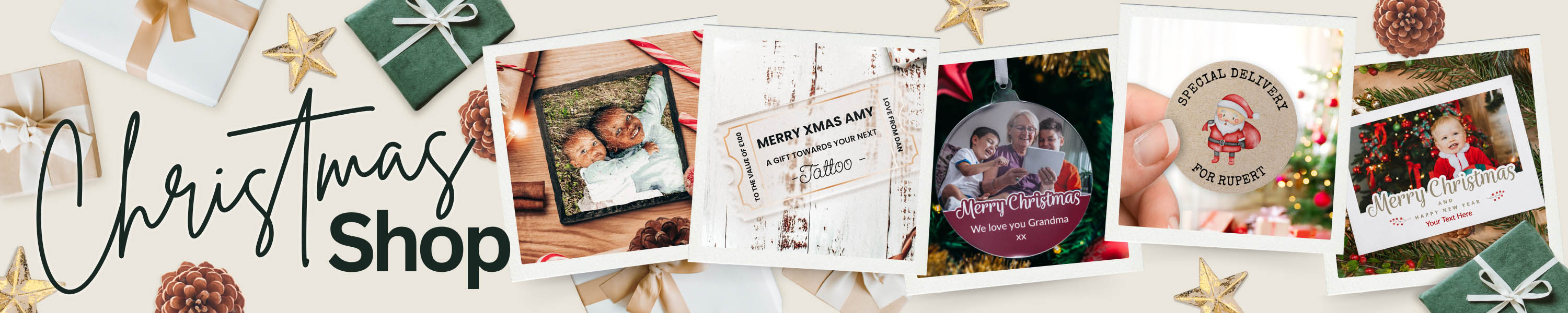 Collection of Christmas-themed greeting cards with festive designs and text.