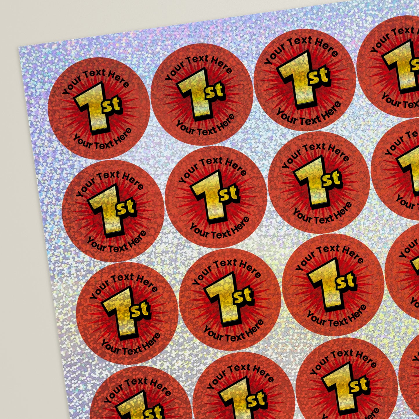 35 Personalised Holographic 1st Stickers - 37mm