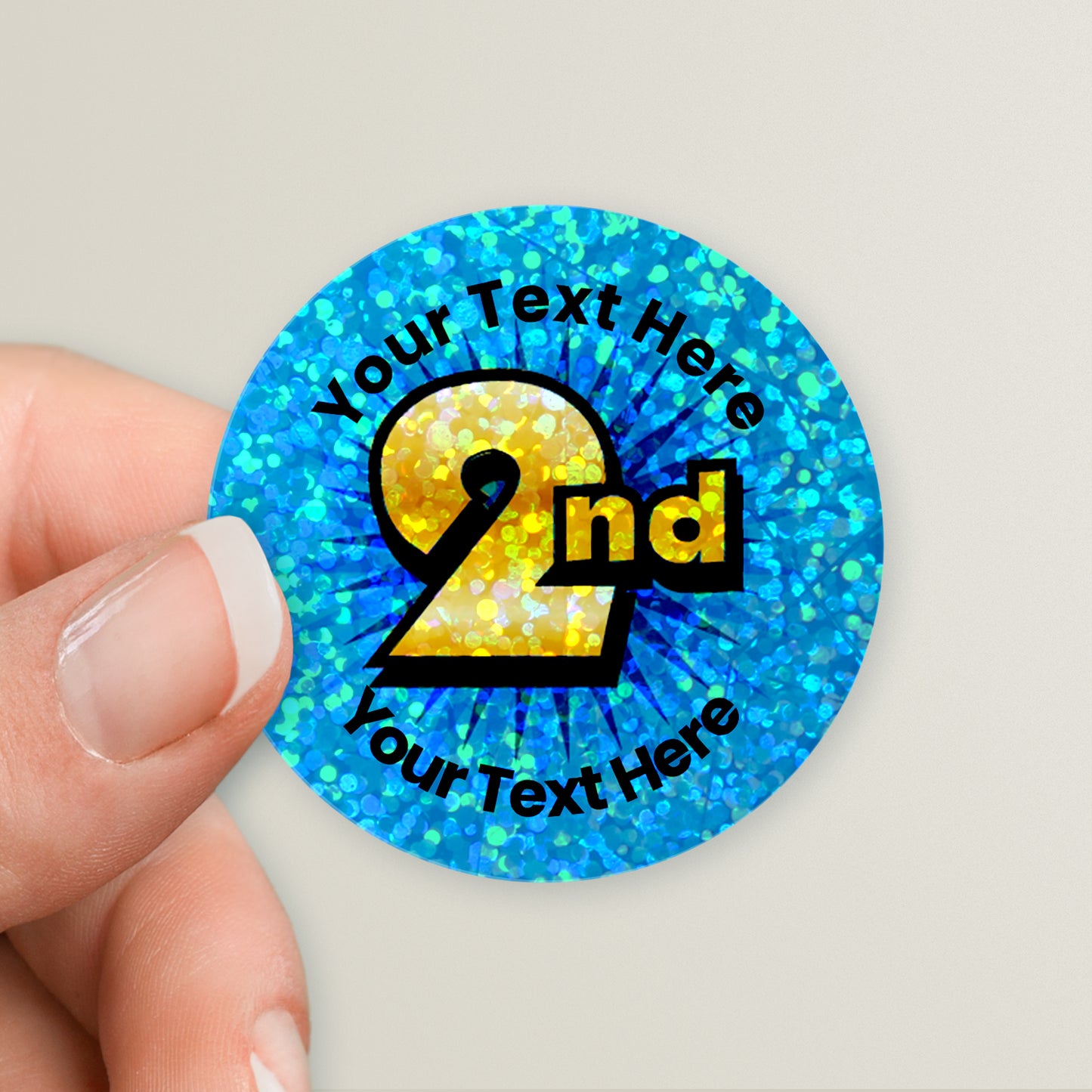 35 Personalised Holographic 2nd Stickers - 37mm
