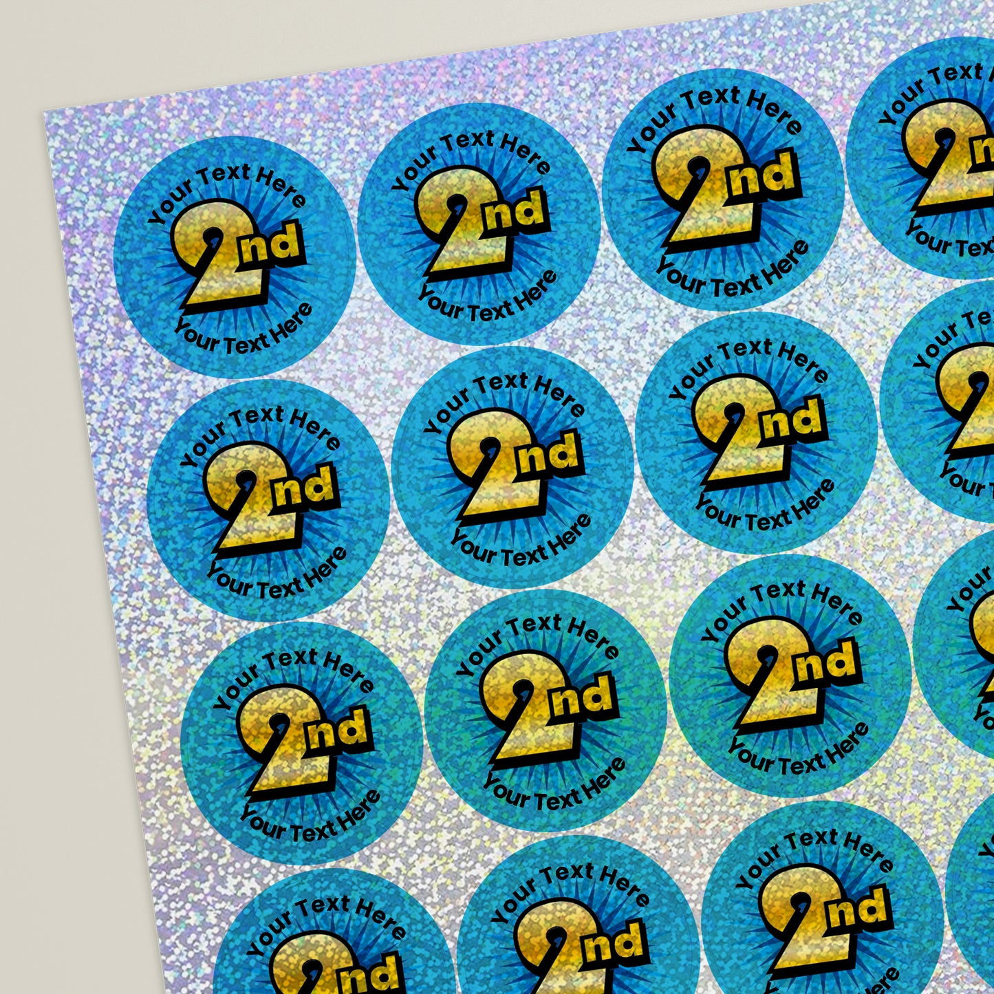 35 Personalised Holographic 2nd Stickers - 37mm