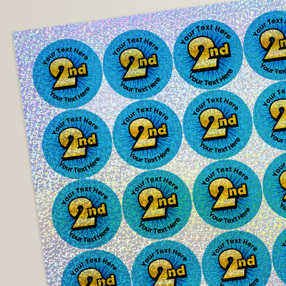 35 Personalised Holographic 2nd Stickers - 37mm