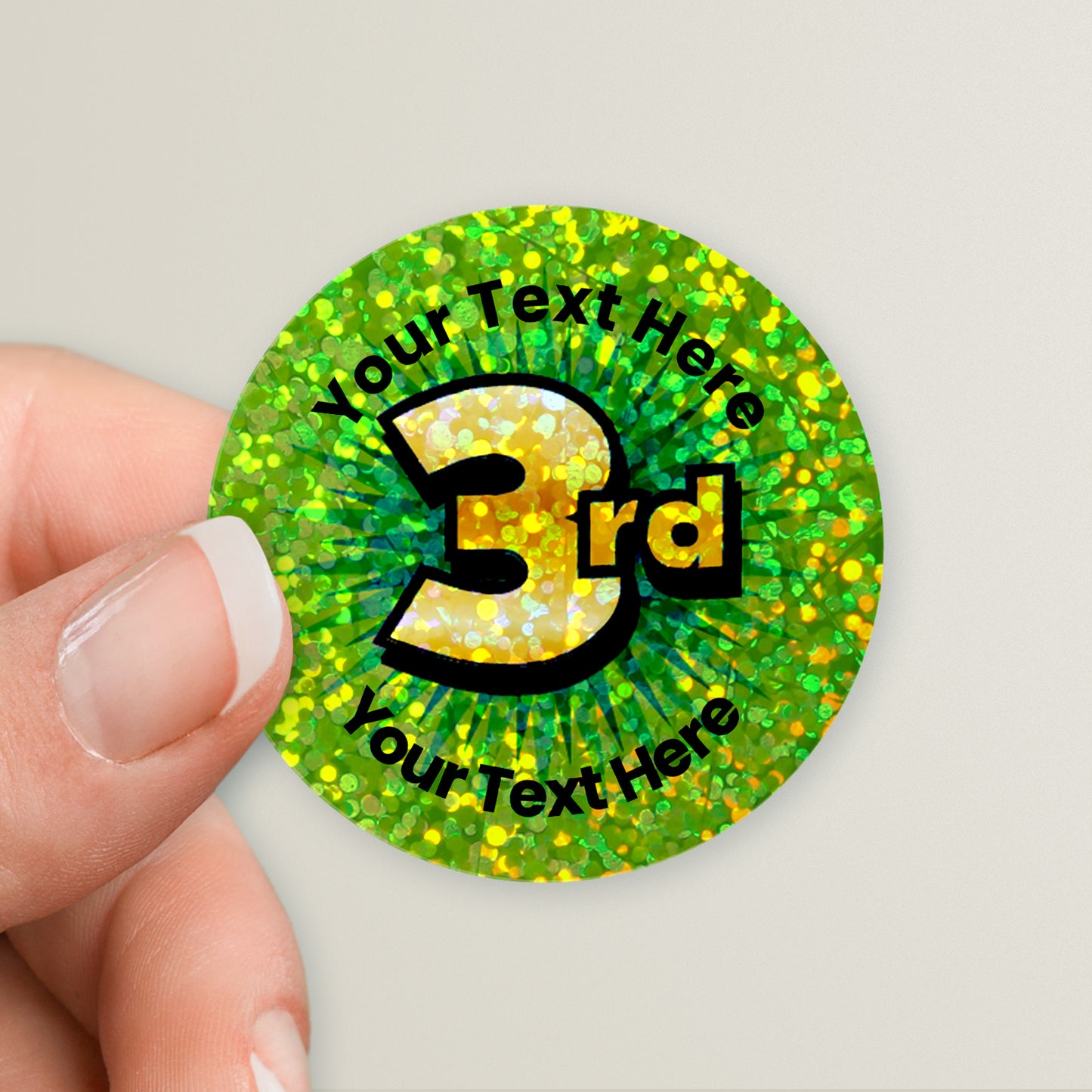 35 Personalised Holographic 3rd Stickers - 37mm