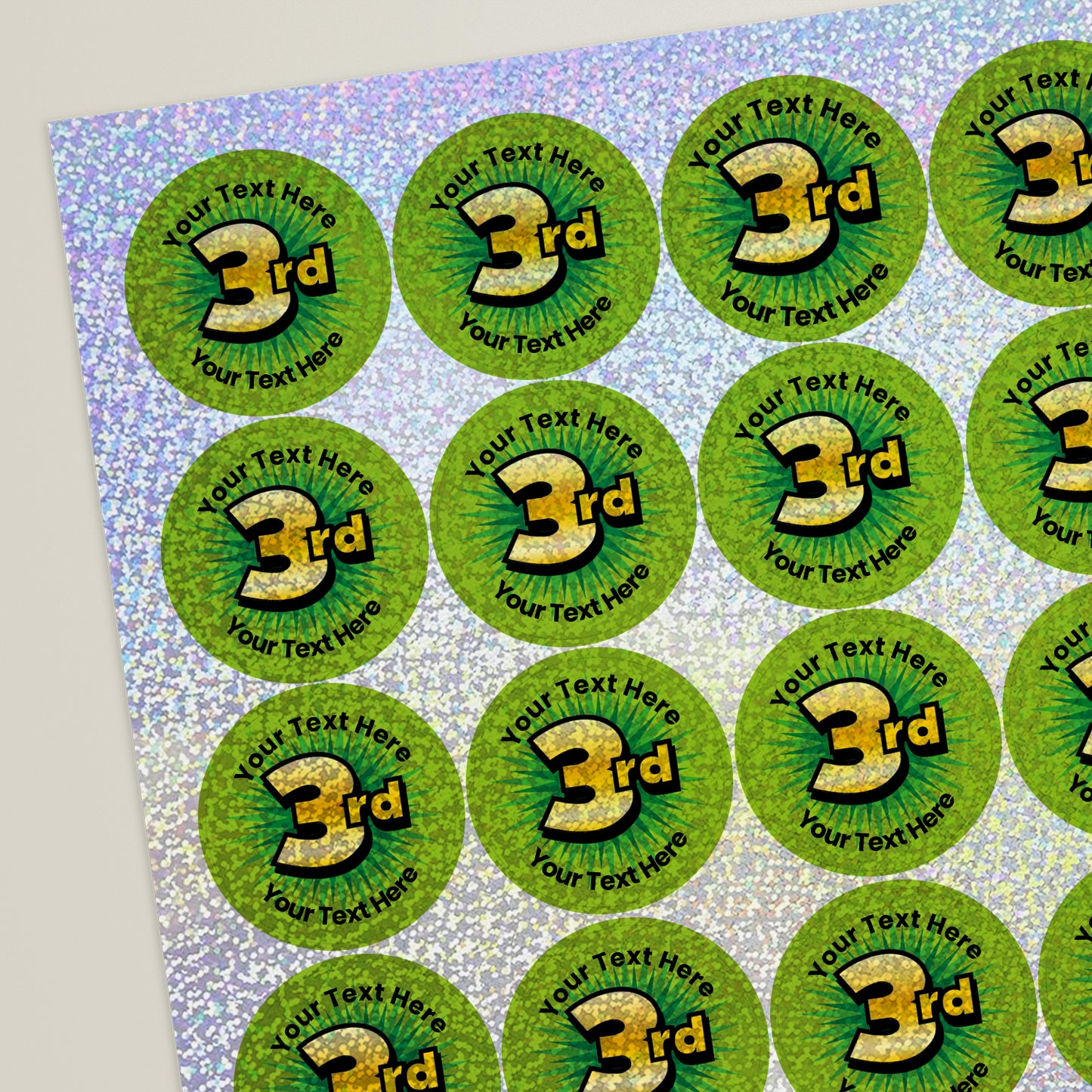 35 Personalised Holographic 3rd Stickers - 37mm