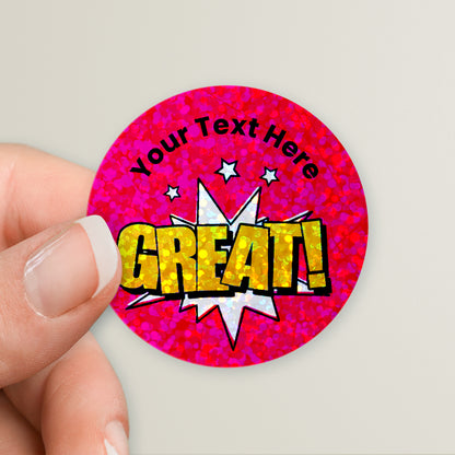35 Personalised Holographic Great Stickers - 37mm