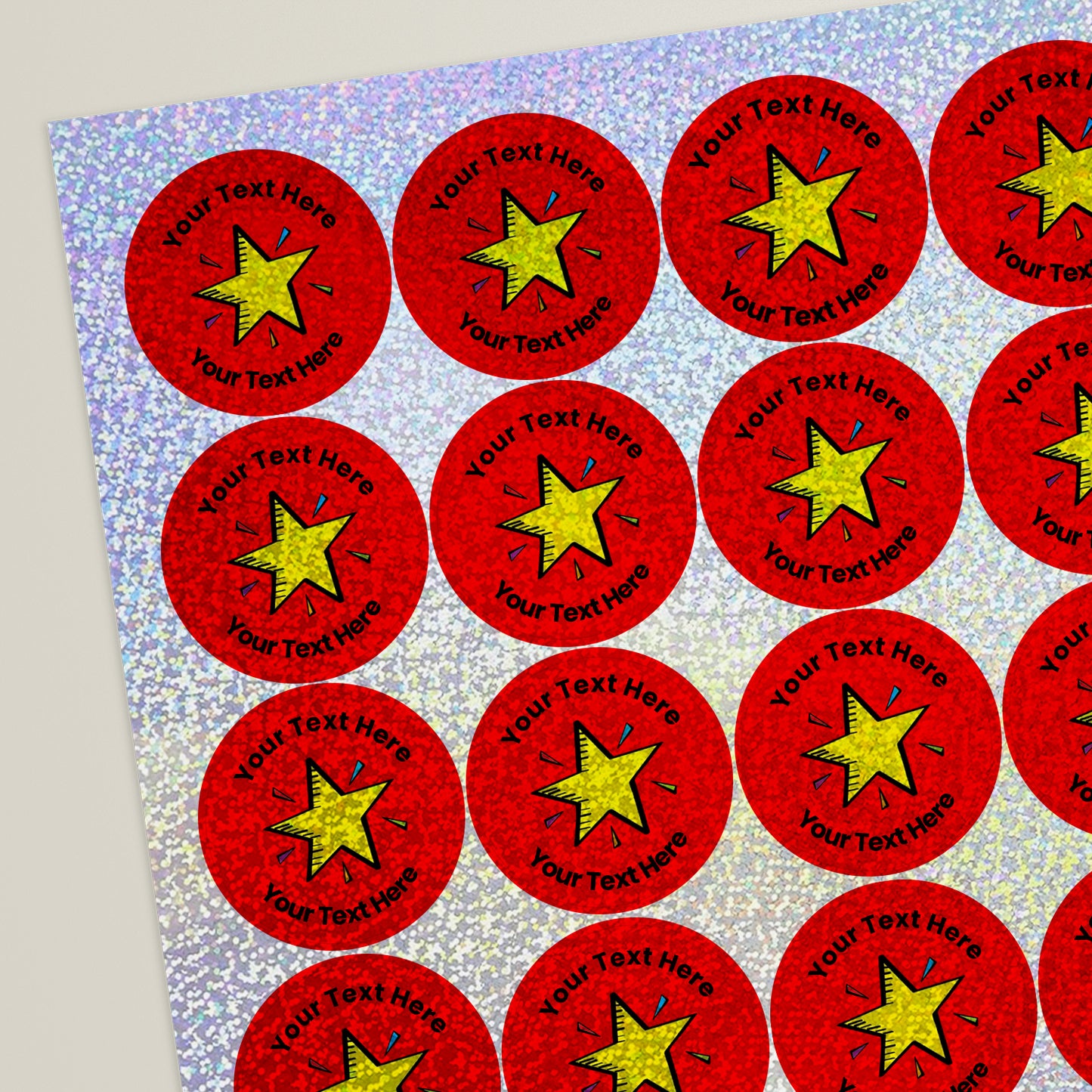 35 Personalised Holographic Bright Star Stickers - 37mm